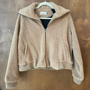 Light Brown Teddy Bear Furry Bomber Jacket,  Size Small